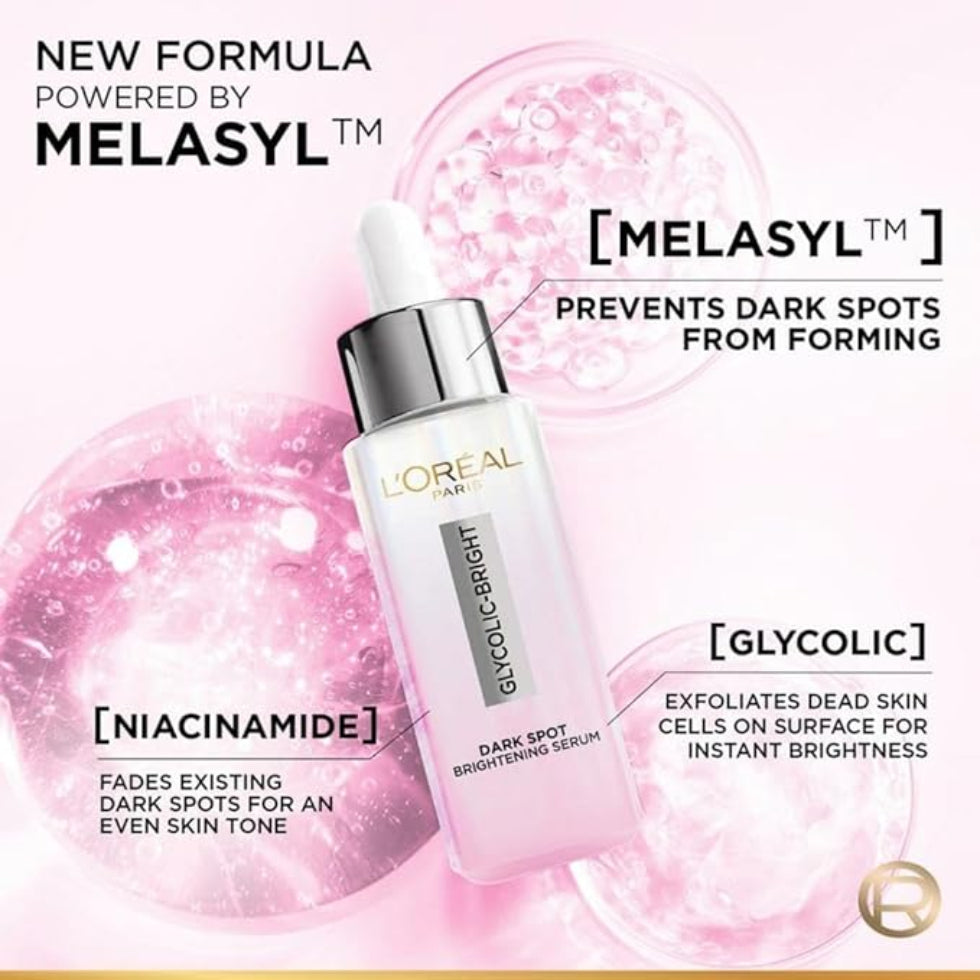 L'Oreal Paris Glycolic Bright 8% [Melasyl + Niacinamide] Face Serum for Brightening Dark Spots